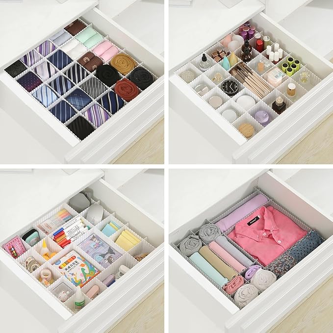 Qozary 42 Pack Adjustable Drawer Organizer Dividers for Socks, Underwear, Makeup, Kitchen, Dresser