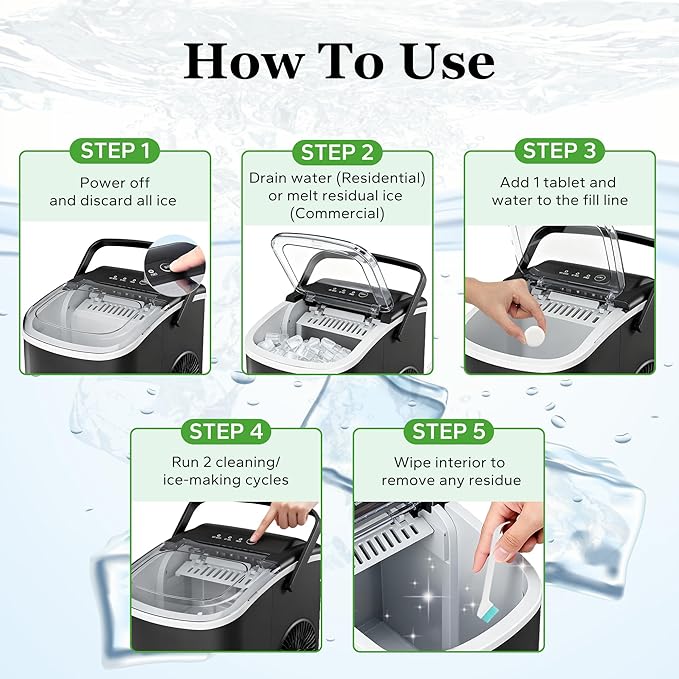 Ice Machine Cleaner and Descaler Kit- 32 Tablets with 2 Specialized cleaning brushes,ice maker cleaner Ideal for Frigidaire,Opal,GE Profile, Kitchenaid countertop units.Removes Lime Scale,Calcium.