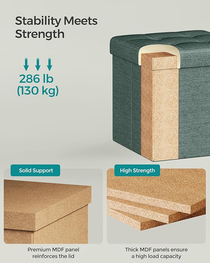 SONGMICS Foldable Small Ottoman Foot Rest, 11.8 Inches Foot Stool, Cube Ottoman with Storage, Load up to 286 lb, Retro Green ULSF028C01
