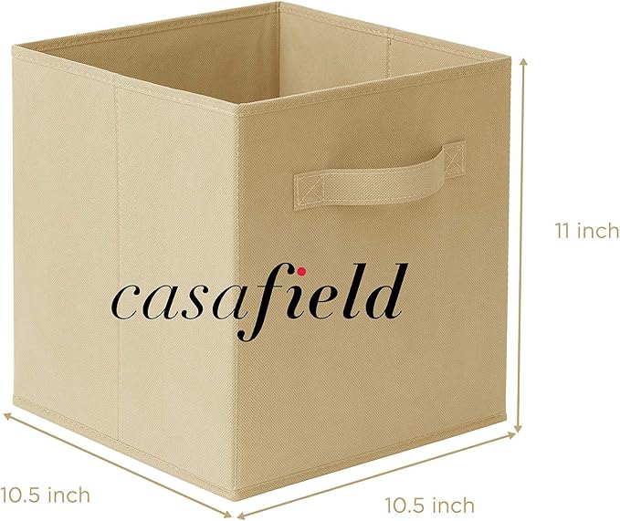 Casafield Set of 6 Collapsible Fabric Cube Storage Bins, Sandy Beige - 11" Foldable Cloth Baskets for Shelves, Cubby Organizers & More