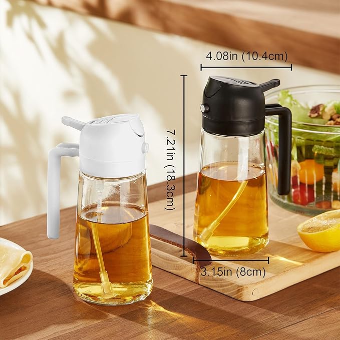 TrendPlain 16oz/470ml Glass Olive Oil Sprayer for Cooking - 2 in 1 Olive Oil Dispenser for Kitchen Gadgets, Air Fryer, Salad, and BBQ - Peach