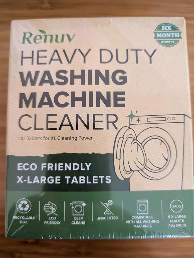 Renuv® Heavy Duty Washing Machine Cleaner Descaler Tablets - for Front Load, Top Load Washer, HE (6 XL Tablets - 6 Months Supply)