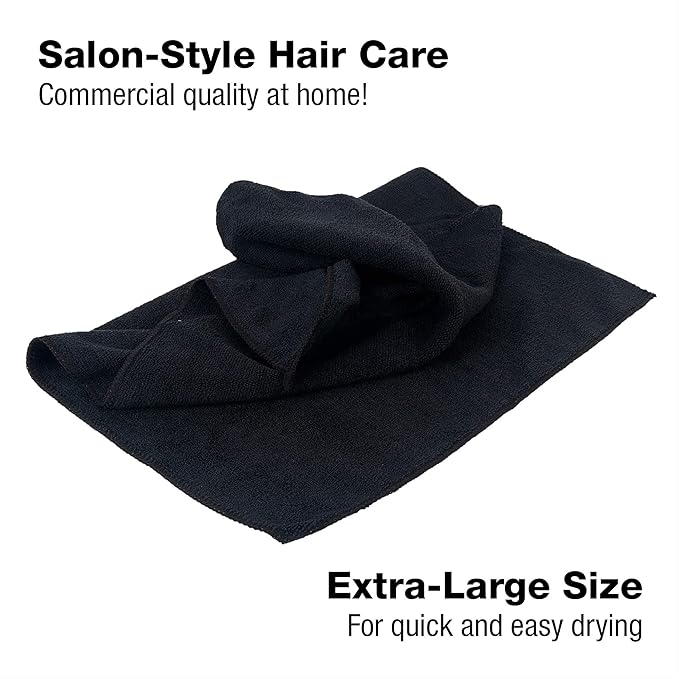 Eurow Microfiber Salon Towels – Bleachproof, Ultra Absorbent & Quick Drying – Soft, Lightweight & Durable for Hair Styling, Beauty, Barber & Spa Use, 16 x 29 Inches, 20-Pack, Black