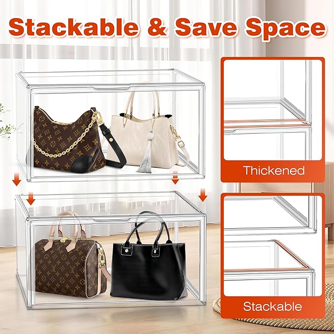 23.6'' Tall Acrylic Display Case for Collectible, XXXXX-Large Purse Handbag Organizer 13.8''x12.2''x23.6'' Clear Boot Totes Storage Box Transparent Huge Figure Collectibles Showcase with Magnetic Lid