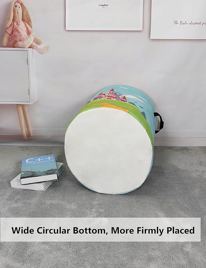 QUEENLALA Large Storage Basket,Laundry Hamper/Bathroom/Home Decor/Collapsible Round Storage Bin,Boys and Girls Hamper/Boxes/Clothing(Round-Forest Castle)
