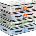 4 Pack Under Bed Storage Bags, 60L Foldable Clear Storage Containers with Handles, Dual Zippers for Comforter, Clothes, Bedding, Linen Sheets, Sweaters, Blanket Storage