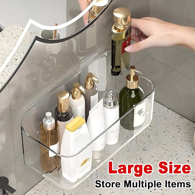 Diesisa Acrylic Wall Mount Organizer - 10.6" D x 5" W x 6" H, Large Size Adhesive Wall Self - Shower Caddies Organizer - Bathroom Shelves with Self Adhesive Tape for Bathroom, Kitchen - Large Size