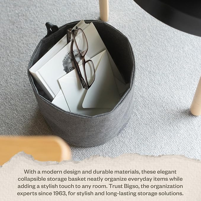 Bigso Box of Sweden Soft Hang Around Hanging Storage Basket Large | for Organizing Everyday Necessities | Collapsible Wall Hanging Storage Basket for Closets, 8.7" x 8.7" | Large | Grey
