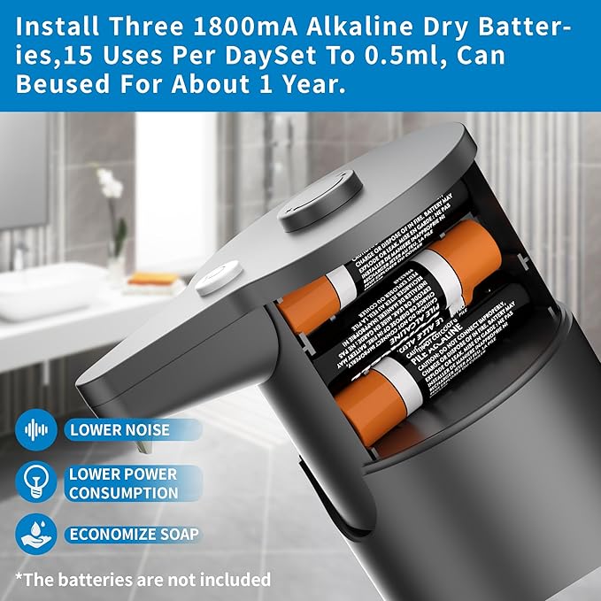Aunmaon Automatic Soap Dispenser Touchless, Hands-Free, Multi Adjustable Volume, Long Battery Life, Compatible with Thick & Thin Dish/Hand Soap for Bathroom and Kitchen, Easy for Toddlers, Black