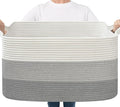 Goodpick Storage Basket, 21.6" x 14.9" x 11.8", Blanket Basket for Living Room, Large Woven Baskets for Storage, Toy Organizer, Rectangle Rope Baskets for Organizing, Gray