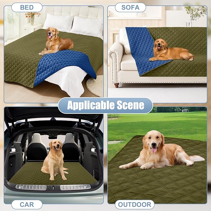 Smiry Waterproof Dog Bed Cover Pet Blanket, Soft Washable Dog Blanket for Furniture Bed Couch Sofa Reversible, Checkered (82"x82", Green/Navy)
