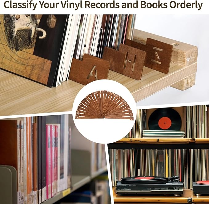 26 Vinyl Record Dividers A-Z - Hollow Out Letter Dividers for Album CD DVD Media Book Shelf Storage