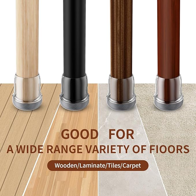 Ezprotekt 24 Pcs Chair Leg Floor Protectors, Chair Leg Caps, Silicone Protectors Covers for Hardwood Floors & Carpet, Pet Dust & Hair Proof Chair Pads - For Dining Table Chair, Clear S Fit(0.6"-0.75")