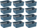 IRIS USA Plastic Storage Basket, 12-Pack, Small, Shelf Basket Storage Organizer for Pantry, Cabinet, Bedroom, Closet, Laundry Room, Eco-Friendly, Navy