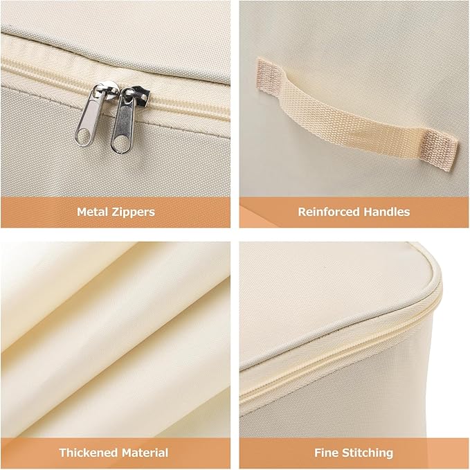 Surblue Clothing Storage Bags Clothes Organizer with Reinforced Handle Foldable Under Bed Storage Bags for Blankets Comforters Quilt Bedding Pillow Toy,3Pcs, Beige