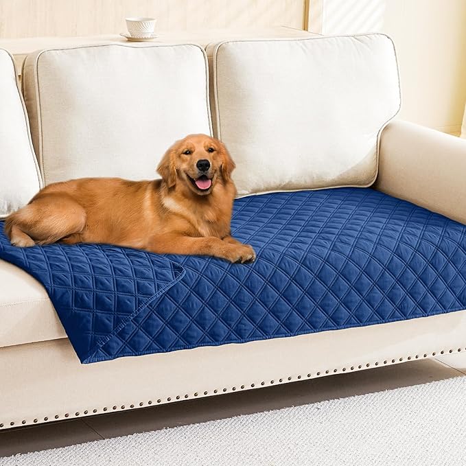 Smiry Waterproof Dog Bed Cover Pet Blanket, Soft Washable Dog Blanket for Furniture Bed Couch Sofa Reversible, Checkered (30"x70", Navy/Navy)