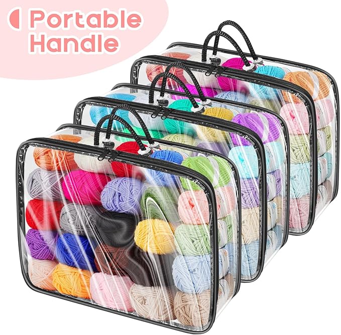 Yarn Storage Bags 3 Pack, Clear Yarn Storage Organizer 12x16x4 Inches