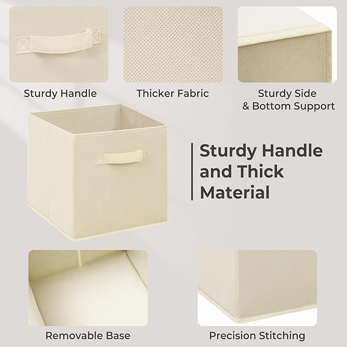 Easi Storage Cubes, 11 Inch Storage Bins, Set of 10, Foldable Fabric Cube Storage Organizer With Handles, Closet Cube Storage Bins, Collapsible Cubby Storage Organizer for Shelves,Offices, Beige
