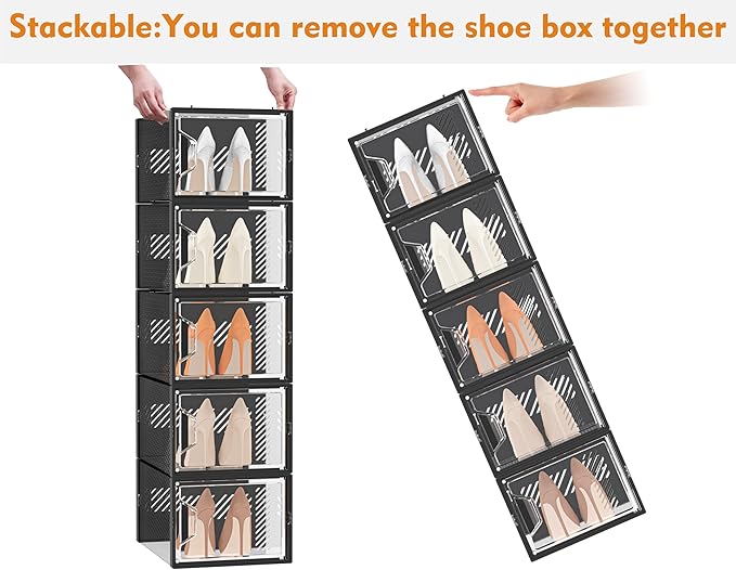Shoe Storage, 12 Pack X-Large Shoe Organizer for Closet, Shoe Boxes Clear Plastic Stackable Shoe Storage Boxes for Size 13