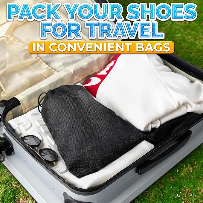 10 Pack Travel Shoe Backpack Set – Non-Mesh Solid 11.8"x15.75" Waterproof Drawstring Shoe Bags for Travel, Clothes, or Wet Gear – Lightweight Storage Organizer and Packing Essential for Women & Men