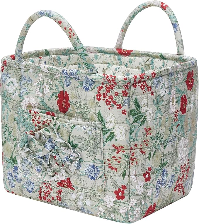 Boho Fabric Storage Basket, Large Capacity Laundry Basket, 12.2'' x 10.23'' x 10.23'' Collapsible Laundry Hamper with Easy Carry Handles (Ivory, L)