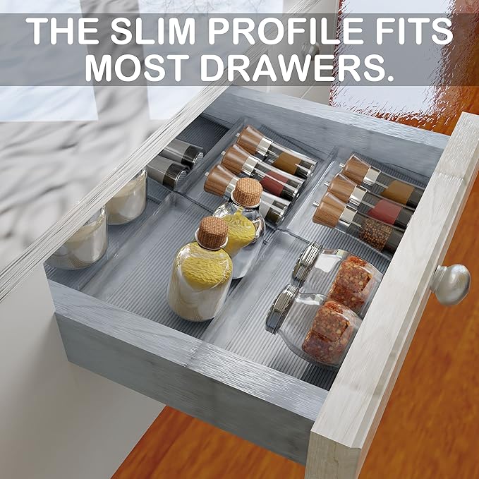 BaHoki Essentials 3 Tier Spice Rack- Kitchen Drawer Organizer - Clear Plastic Storage Rack for Kitchen Pantry - Perfect for Salt, Pepper, Spices and Seasonings