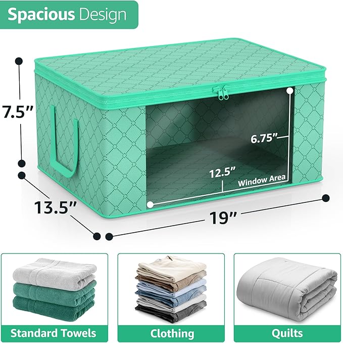 Sorbus Medium Clothes Storage Bags - Foldable Blanket Storage Bins for Organizing Bedroom, Closet, Clothing, Comforter, Organization with Clear Window, Lids and Carry Handles - Set of 3