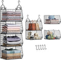 4 Tier Closet Hanging Organizer, Closet Organizers and Storage with 5 S Hooks, Closet Hanging Shelves & Freestanding Wire Storage Basket Bins, for Clothing Shoes Handbags Clutches Accessories Patent