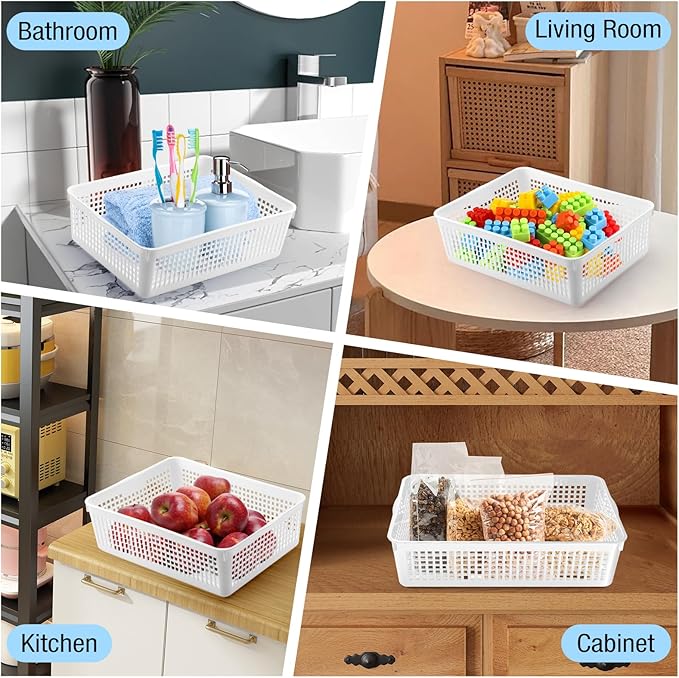 A4 Size Plastic Storage Basket Tray,6 Pack Plastic Paper Storage Trays,Desktop File Paper Letter Organizer Basket for Classroom, Office, Home (White)