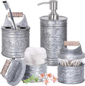 Autumn Alley Rustic Bathroom Accessories Set 4 - Galvanized Soap Dispenser, Rustic Toothbrush Holder, 2 Apothecary Jars Qtip Holder - Western Bathroom Decor – Farmhouse Bathroom Decor Accessories
