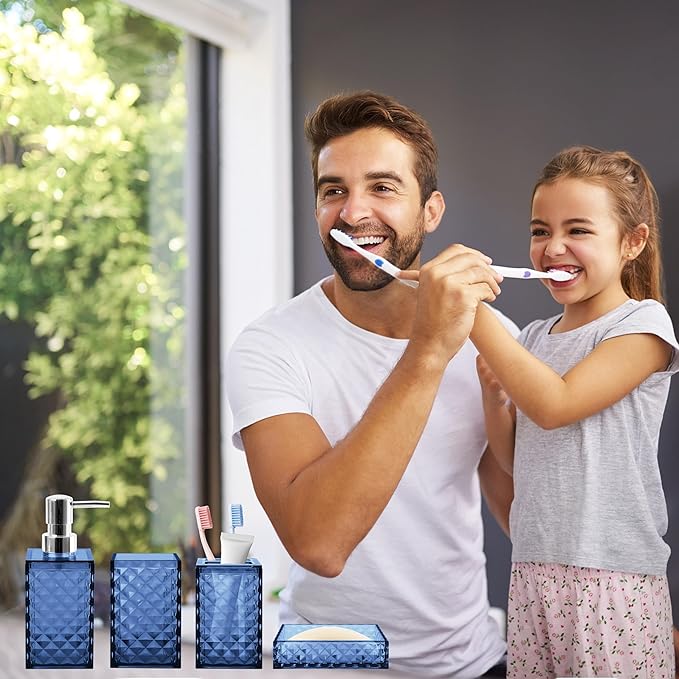Bathroom Accessory Set, 5 PCS Blue Bathroom Accessories Sets Complete, Soap Dispenser, Toothbrush Holder, Soap Dish, Mouthwash Cup and Toilet Brush, Modern Bathroom Decor
