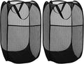 BATTOO Deluxe Strong Mesh Pop up Laundry Hamper Basket with Side Pocket for Laundry Room, Bathroom, Kids Room, College Dorm or Travel 2 Pack Black