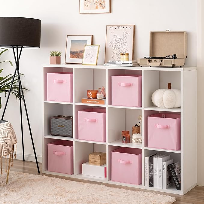 GRANNY SAYS Cube Storage Bins, 11 Inch Storage Cube Organizer, Collapsible Fabric Storage Cubes with Handle, Decorative Cube Storage Organizer for Shelves, Closet, Pink, 6-Pack