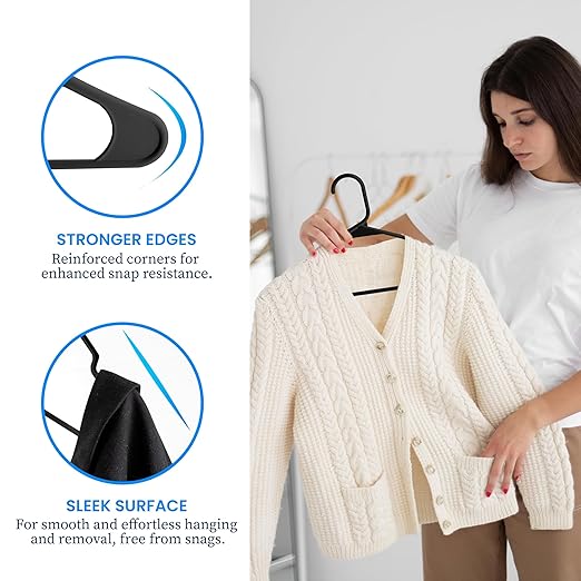 Simple Deluxe 30 Pack Plastic Hangers, Space Saving Clothes Hangers with Non-Slip Shoulder Notches, Slim Standard Hangers for Coats, Sweater, Shirts, Pants, Black