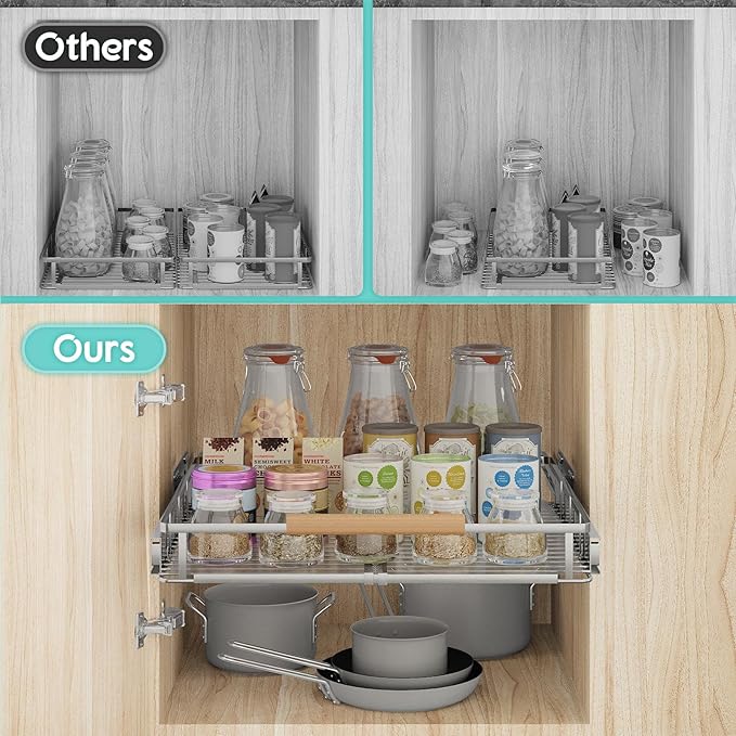 jkxoo 2Pack Expandable Pull Out Cabinet Organizer, Adjustable Width:23.2~39.9''W x 22.5''D Under Sink Organizer, Drawer Storage Shelves for Kitchen, Bathroom, Closet, Pantry, Cupboard, Pots, Pans