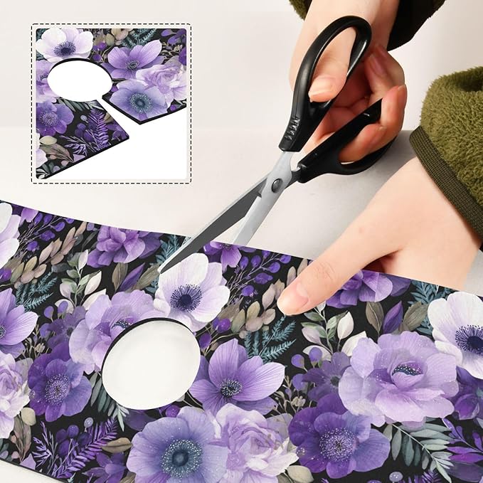 Purple Black Lotus Flower Kitchen Sink Splash Guard Sink Faucet Mat Faucet Handle Drip Catcher Drain Mats for Kitchen Bathroom Countertop Absorbent Dish Drying Pad 2Pack 30x5.4IN