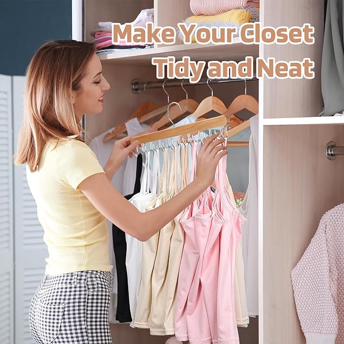 2 Pack Bra Hanger for Closet Organizer, Premium Wooden Tank Top Hangers with 36 Foldable Hooks, 360° Rotating Design, Space Saving Storage for Tank Tops, Bras, Scarves and More