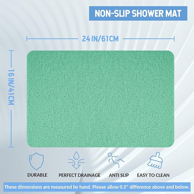 Hargiis Non-Slip Bathtub Mat, 2 Pack Anti Slip Shower Mat, Fast Drying Bathtub Mats, Foot Scrubber Mat, Anti Slip Mat for Tub, Floor, Bathroom, Kitchen, Home, Hotel (Light Green 24"×16"+24"×16")