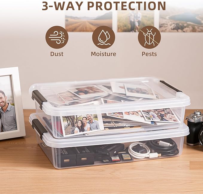 Citylife 6 PCS Clear Plastic Container Clip Box with Latching Lids, Stackable Document Paper Protectors Organizer Container for Office, Home, and School Supplies