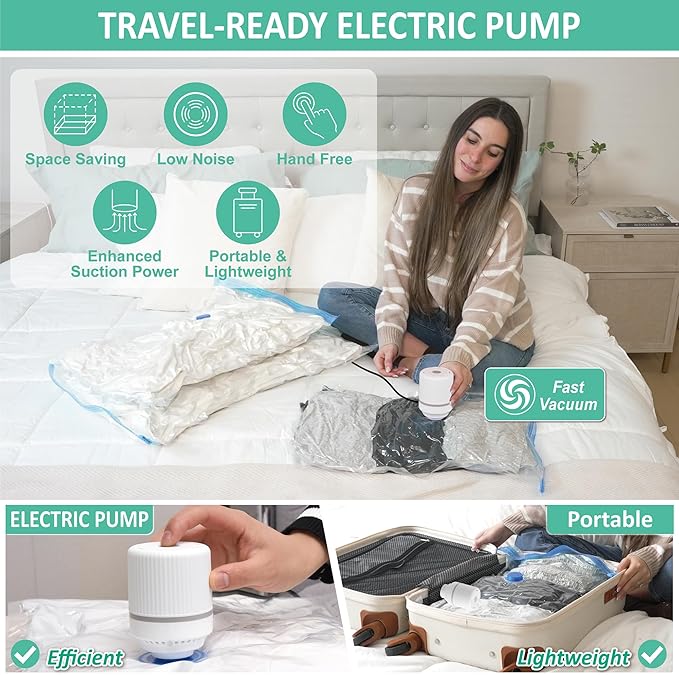 Cozy Essential 20 Pack Vacuum Storage Bags with Electric Pump, Vacuum Seal Space Saver Bags Compression for Clothing, Pillows, Blanket, Bedding, Comforters