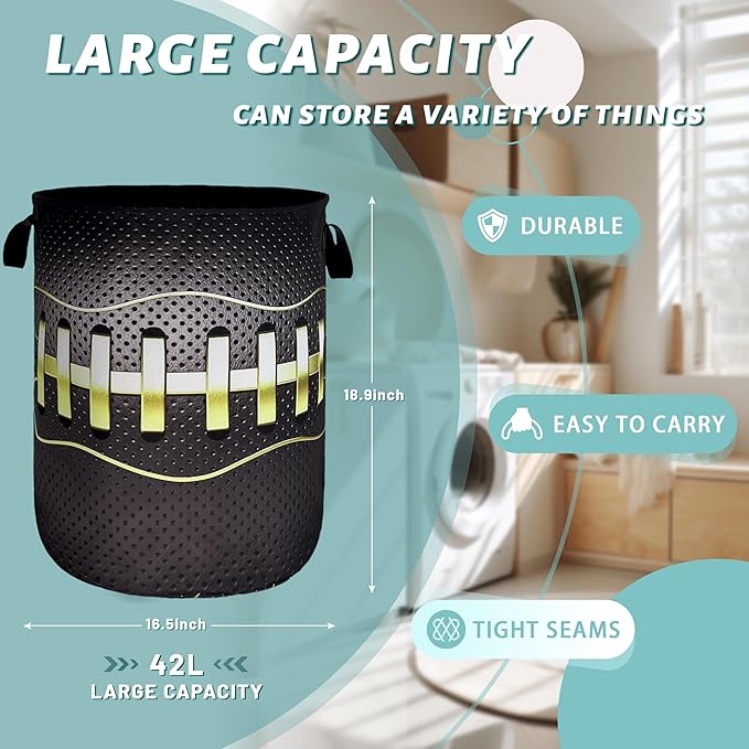Grey Golden Baseball Texture Laundry Basket Sport Funny Laundry Hamper Foldable Oxford Cloth Colorful Tote Bag Clothes Toy Storage Bucket 18.9" x 16.5"For Bathroom/Laundry Storage/Bedroom