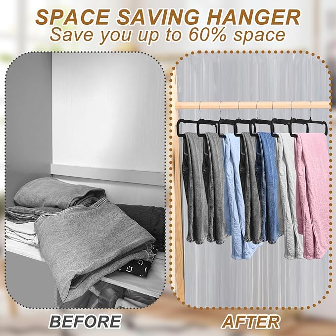 Velvet Pants Hangers Non Slip, 30 Pack Velvet Hangers for Closet with 30 Hooks, Strong Durable Space Saving Slim Clothes Hanger, Ultra Thin Flocked Hanger for Pants, Shirts, Bra, Shorts (Black)