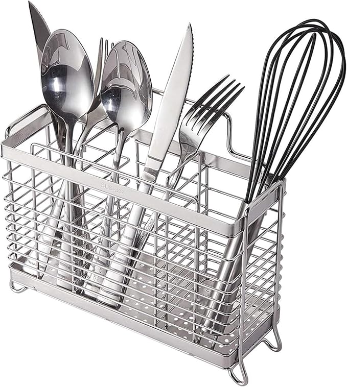 KESOL Utensil Holder Utensil Drying Rack Basket Holder with 3 Divided Compartments, Rust-resistant