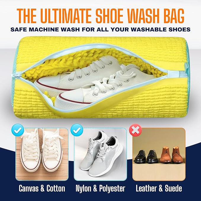 Shoe Washing Machine Bag for Washer & Dryer - 2 Pack Laundry Shoe Bag for Washing Machine - Sneaker Washing Machine Bag with Zipper - Reusable Shoe Laundry Bag for Tennis Shoes & Trainers - Yellow