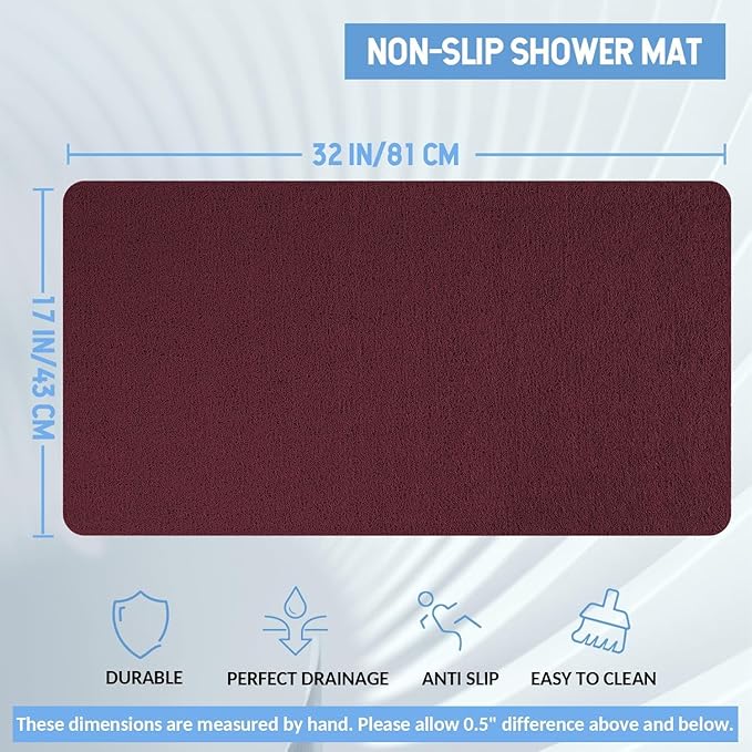 Hargiis Non-Slip Bathtub Mat, Anti Slip Shower Mat, Fast Drying Bathtub Mats, Foot Scrubber Mat, Anti Slip Mat for Tub, Floor, Bathroom, Kitchen, Home, Hotel (Wine Red 32"×17")