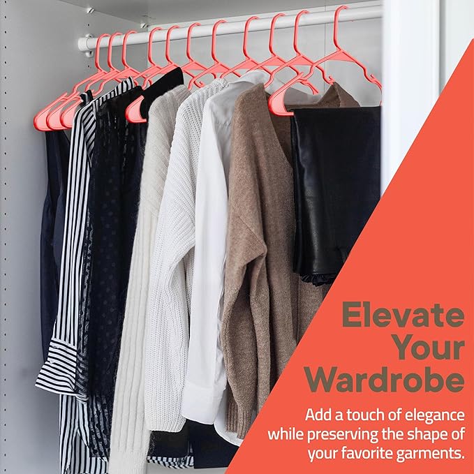 Plastic Clothes Hangers – Heavy Duty Hanger Set, for Organizing Clothes, Dresses, and Coat, Holds Up to 5 lbs, Space-Saving Hangers with Non-Slip Shoulder Grooves, Pack of 50, Red
