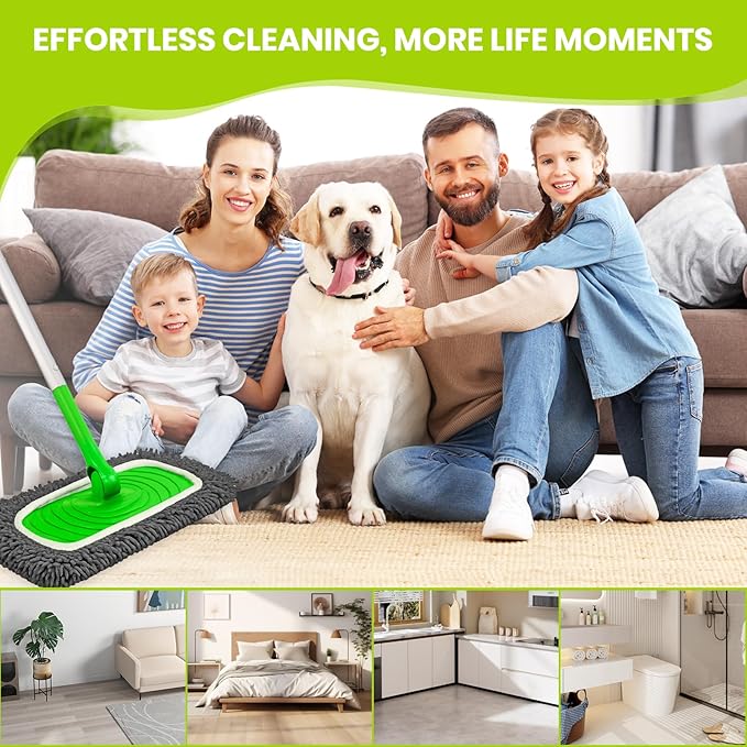 8 Pack Chenille Mop Pads, Reusable Microfiber Mop Refills for 10''–12'' Flat Mops, Washable Wet & Dry Floor Pads for Hardwood, Tile, Compatible with Swiffer Sweeper(Gray)