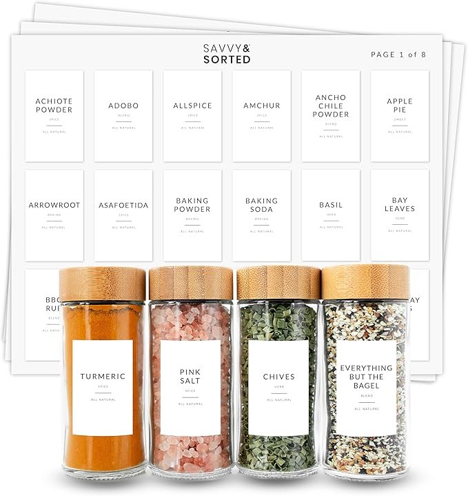 Minimalist Spice Labels for Spice Jars - 146 Spice Jar Labels Stickers for Containers, Waterproof Spice Stickers Preprinted - Spice Organising Herb Seasoning Kitchen Pantry Organization