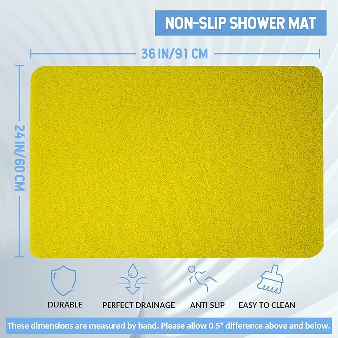 Hargiis Non-Slip Bathtub Mat, Anti Slip Shower Mat, Fast Drying Bathtub Mats, Foot Scrubber Mat, Anti Slip Mat for Tub, Floor, Bathroom, Kitchen, Home, Hotel (Yellow 36"×24")