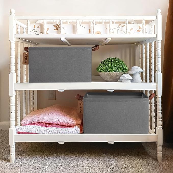 CHICVITA Storage Baskets for Shelves, Large Fabric Storage Bins with Metal Frame, Closet Organizer Bins for Living Room Bedroom, 16 ¾" L x 11" W x 9 ¾" H, Gray, 4-Pack